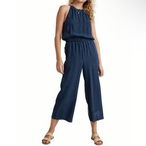 Bella Dahl Navy Blue Frayed Halter Neck Wide Leg Jumpsuit Culotte Trousers XS
